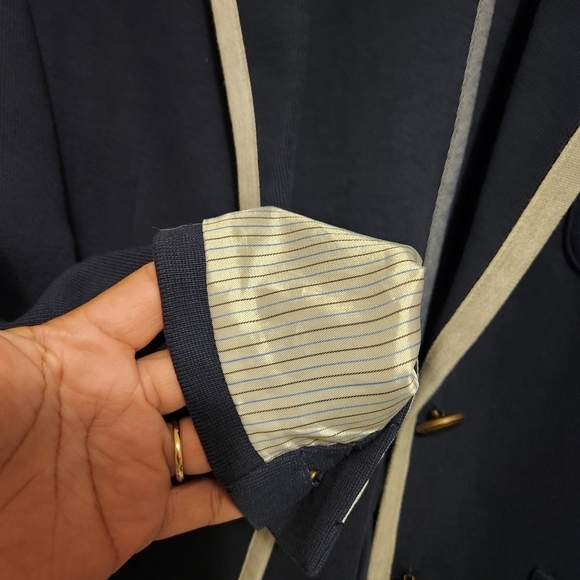 LANDS END BUTTON SWEATER BLAZER CARDIGAN KNIT BLEND NAVY BLUE POCKETS WOMAN' 10P - Picture 8 of 8